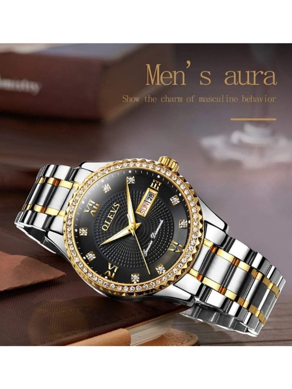 Men's Silver Black Diamond Stainless Waterproof Luminous Analog Luxury Watch - Picture 6 of 6